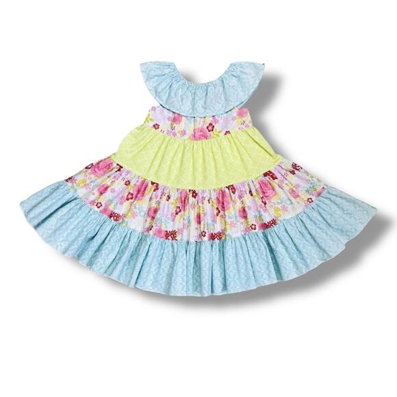 Nonna’s Creations Girls Dress Size 2 Handmade Cotton Tiered Ruffle Mixed Print - Picture 1 of 9